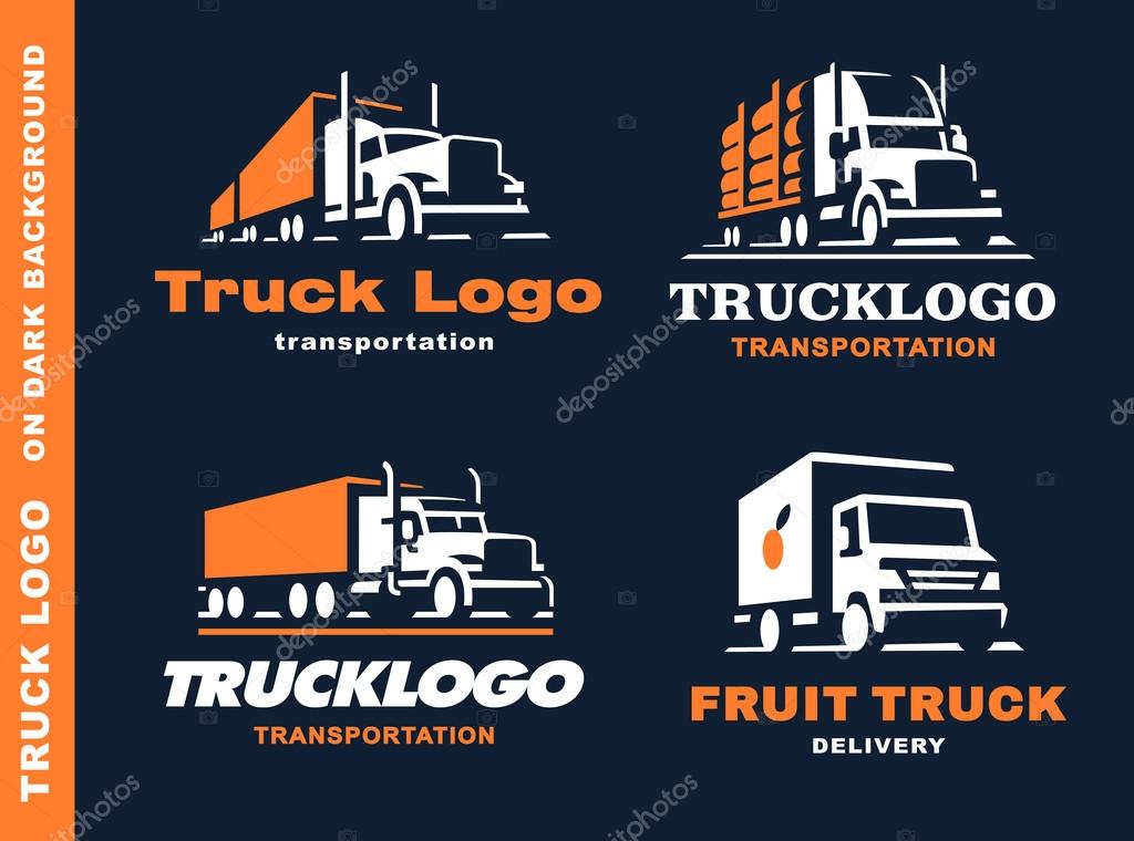 Set of four logo with truck and trailer on dark background