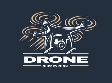 Drone quadrocopter logo tasarımı, koyu arka plan