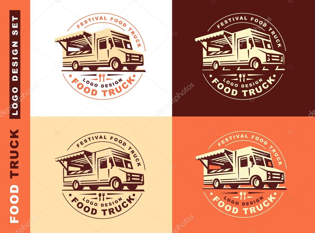 Round logo of food truck, the logos have a retro look