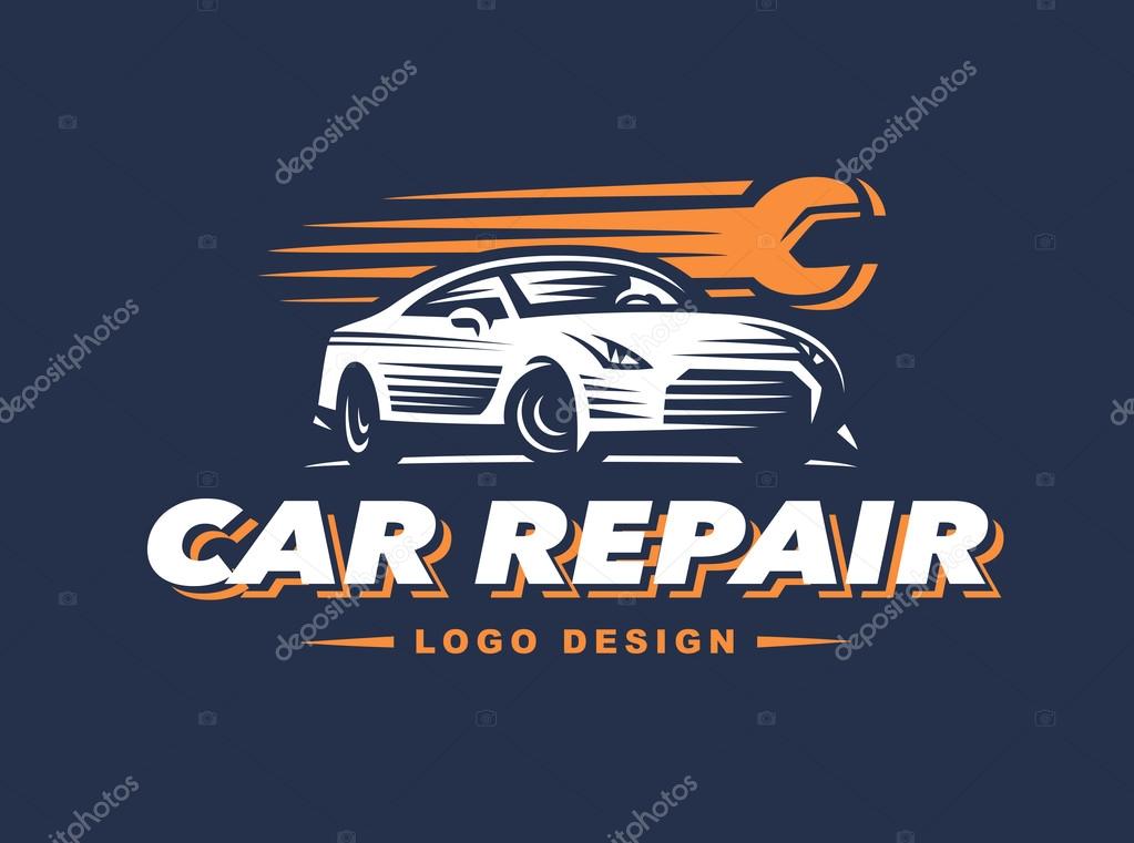 Logo car repair on dark background. high speed repair