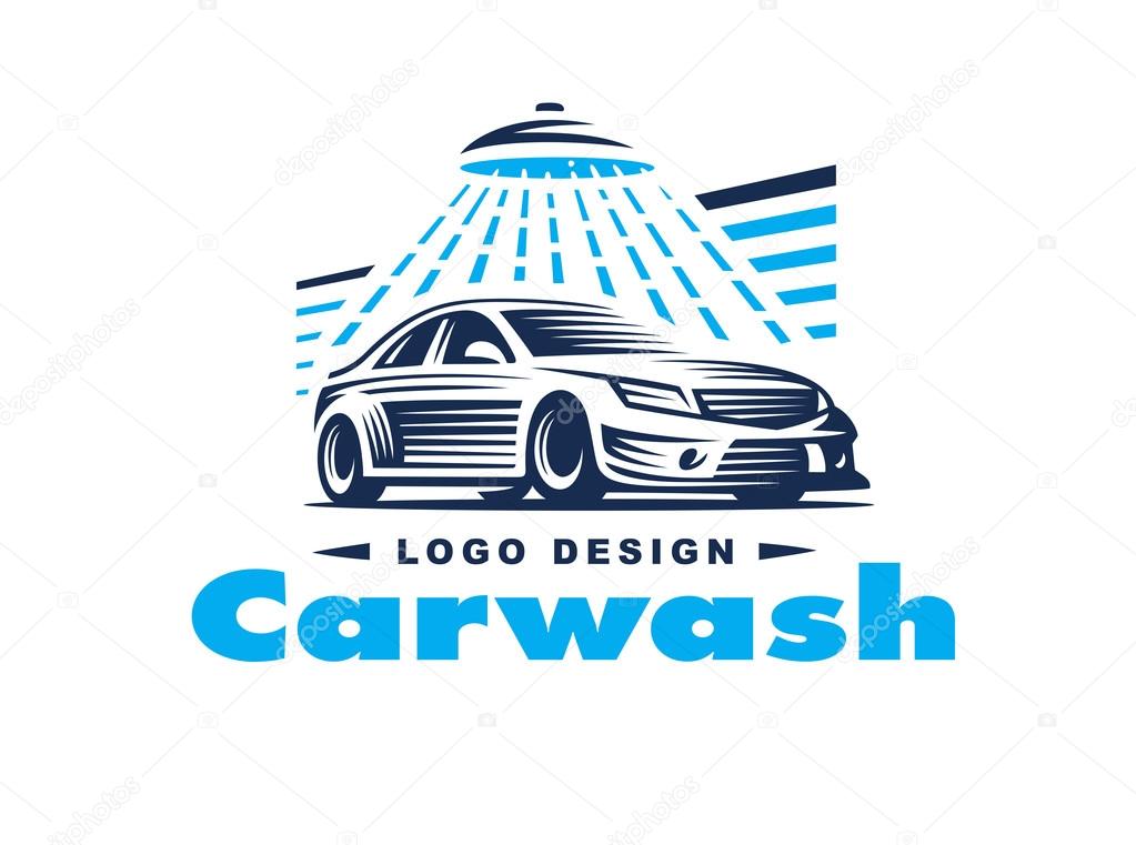 Carwash logo isolated on white background. Vector emblem for car