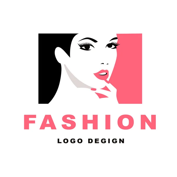 Gadis fashion dengan rambut hitam. Logo - Stok Vektor