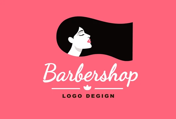 Λογότυπο μελαχρινή κοπέλα, Barber και μόδα — Διανυσματικό Αρχείο
