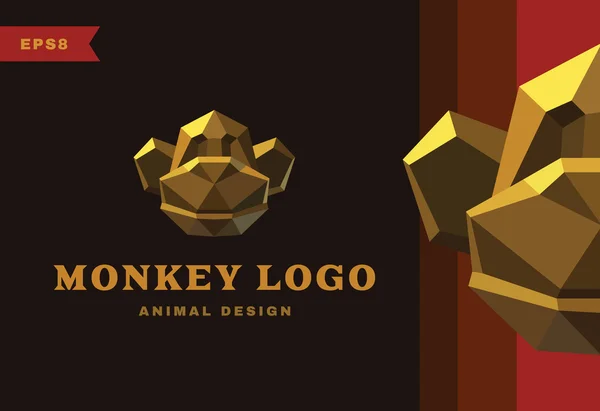 Logo del vector. Polígono de mono dorado — Vector de stock