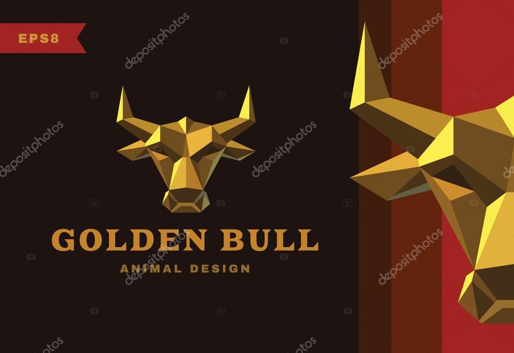 Vector logo. Golden Bull. Polygon style icon