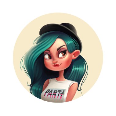 Hippi kız yuvarlak biçimde hatillustration