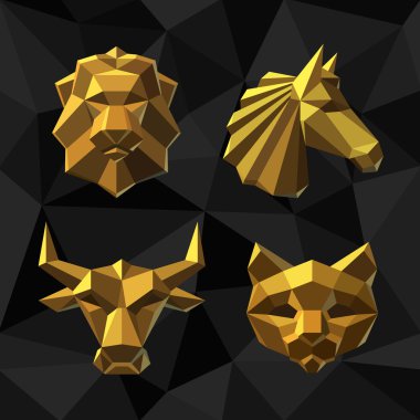 Vektör çizim altın hayvanlar çokgen stili.