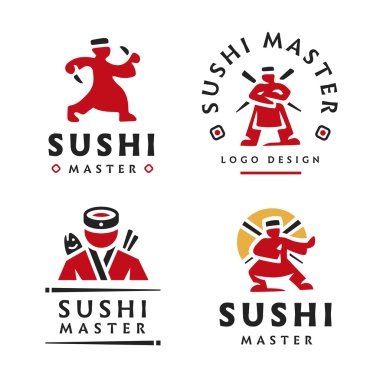 Beyaz zemin üzerine Master suşi Logo illüstrasyon