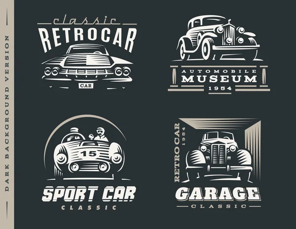 Ilustraciones de coches clásicos sobre fondo oscuro . — Vector de stock