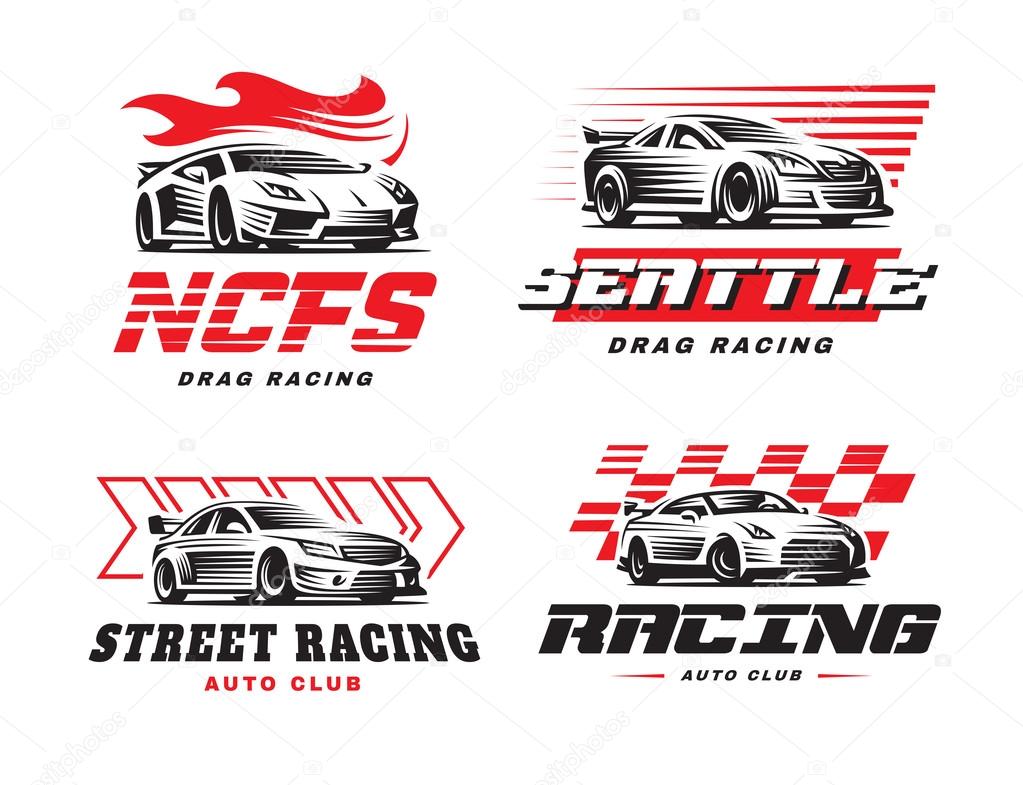 Sport cars logo illustration on white background. Drag racing.