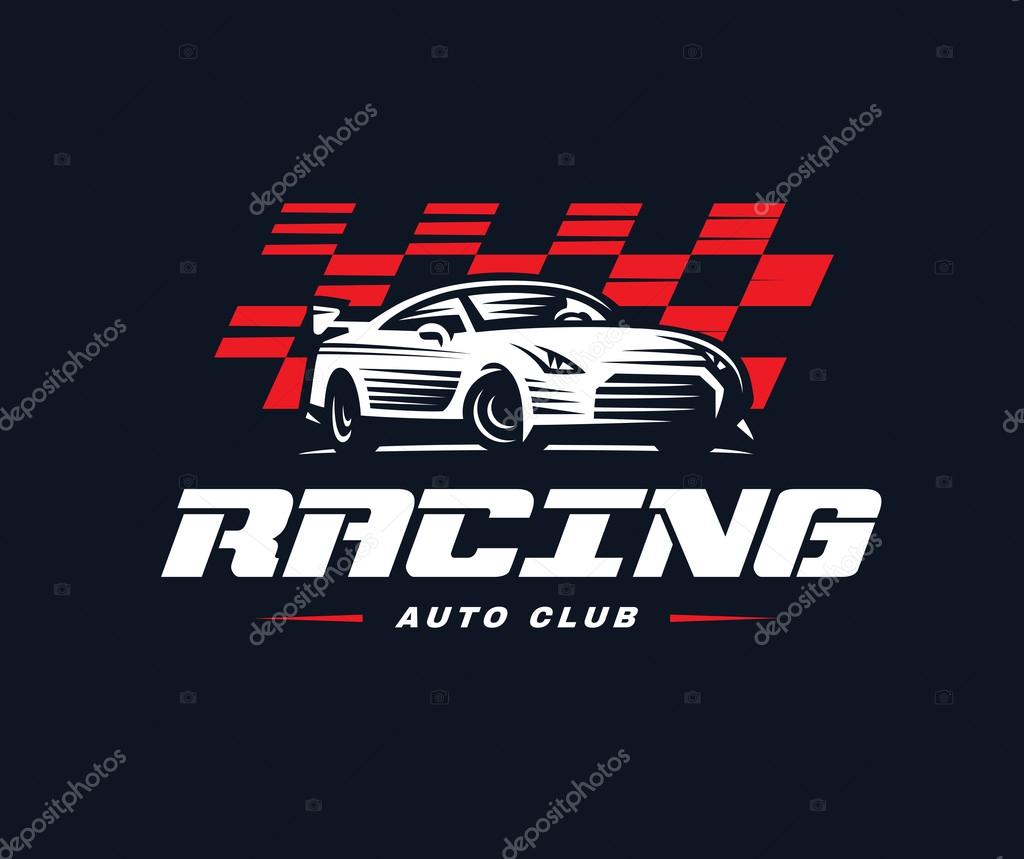 Sport car logo illustration on dark background. Drag racing