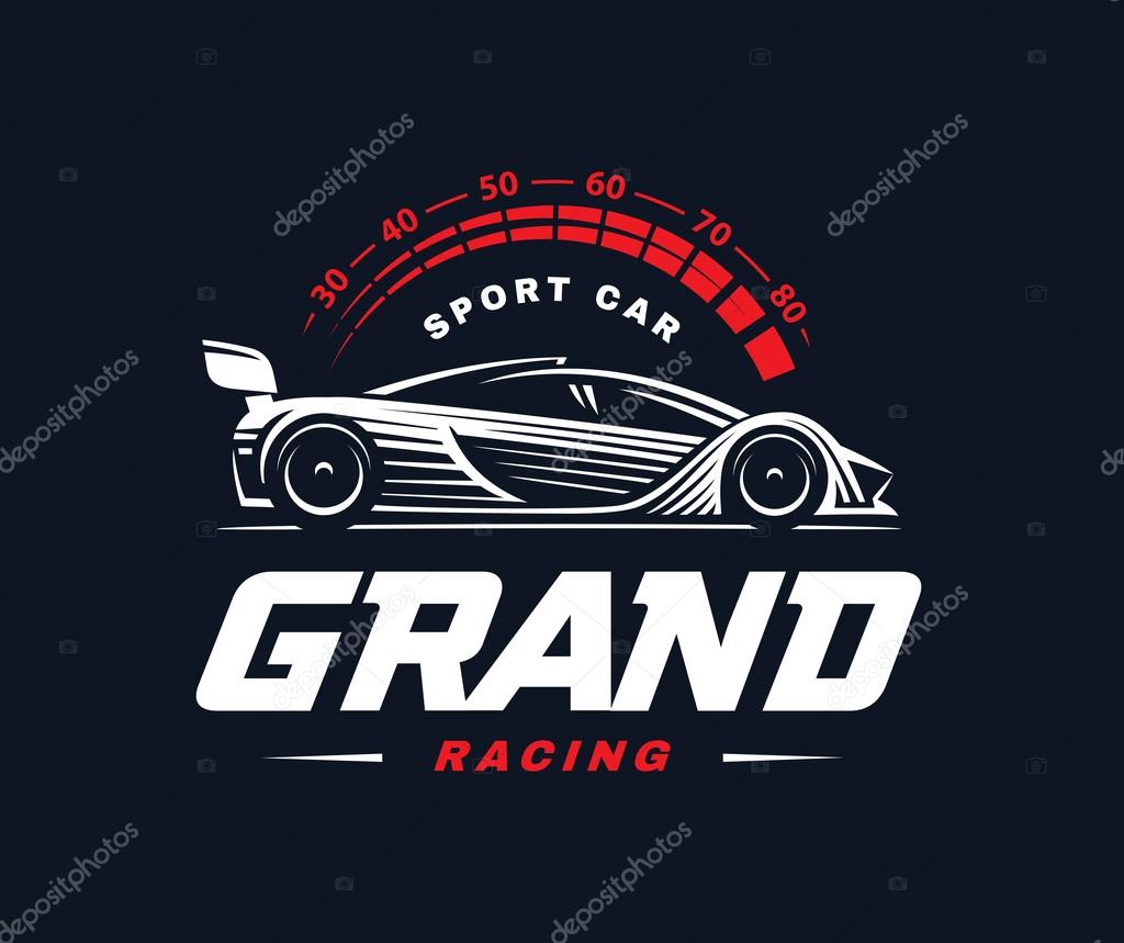 Sport car logo on dark background. Racing