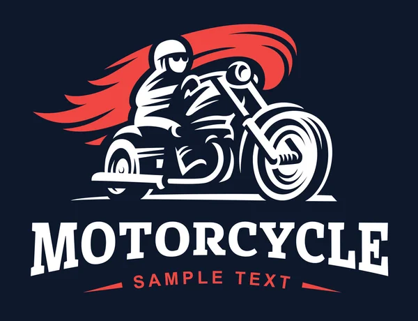 Motociclista, fuego, motocicleta, emblema retro y etiqueta — Vector de stock