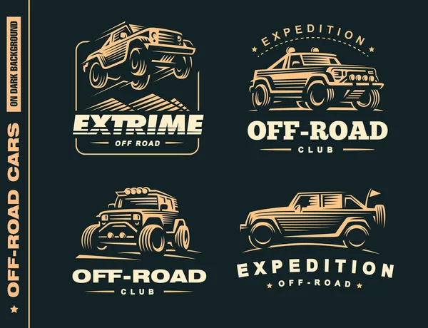 Dört off-road suv araba etiket kümesi