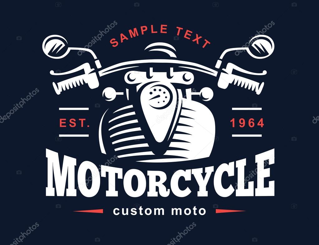 Motorcycle logo illustration. Vintage emblem on dark background. Wheel