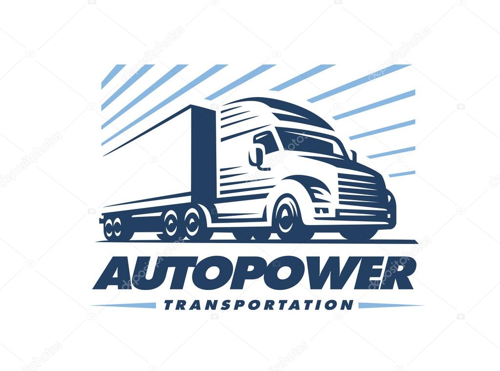 Truck logo illustration on white background. Emblem design