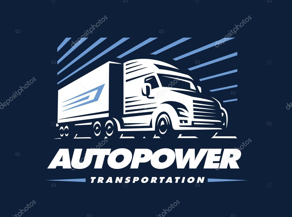 Truck logo illustration on dark background. Emblem design