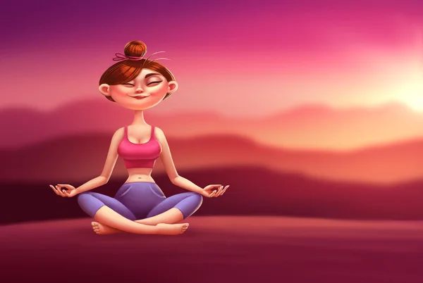 Yoga, meditatie en ontspanning, Cartoon afbeelding — Stockfoto