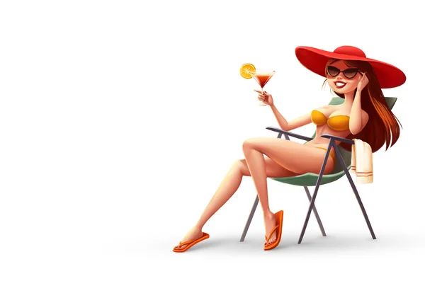 Illustration girl in lounge chair — Stock Photo, Image