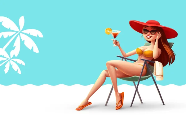 Illustration girl in lounge chair — Stock Photo, Image