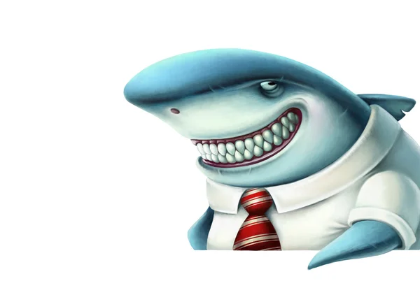 Illustrazione di squalo d'affari sorride furbescamente — Foto Stock