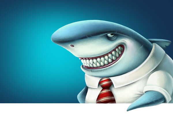 Illustration of business shark smiles slyly
