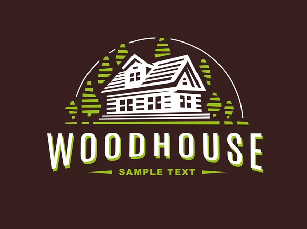 Logotipo casa de madera sobre fondo oscuro — Archivo Imágenes Vectoriales