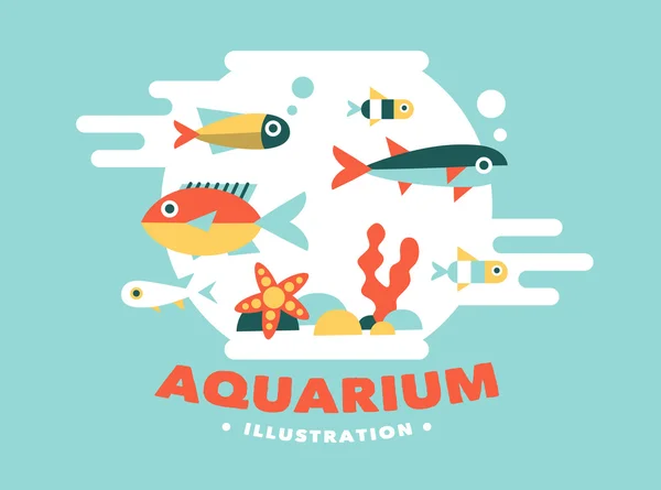 Illustrazione acquario con pesci, stile piatto — Vettoriale Stock