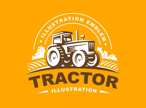 Ilustrasi logo traktor pada latar belakang oranye - Stok Vektor