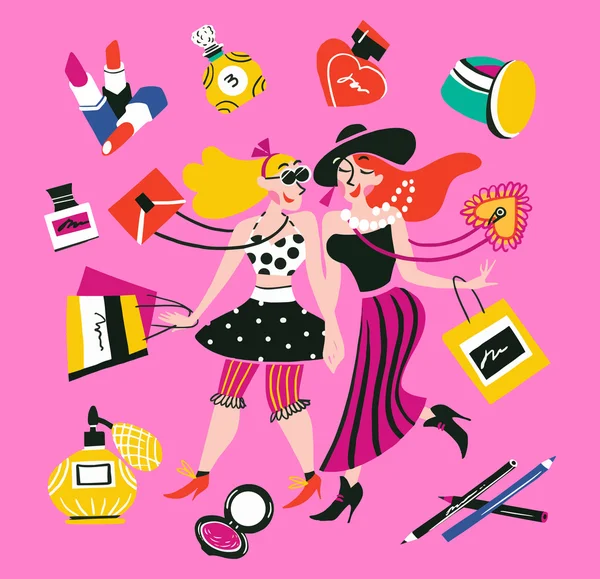 Illustration von Mädchen beim Einkaufen — Stockvektor