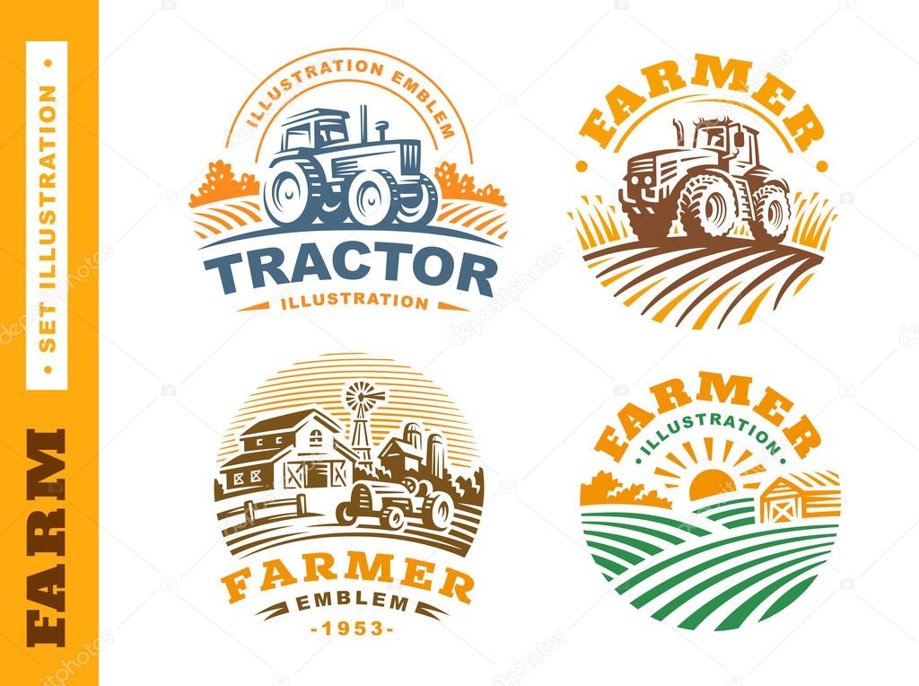 Set Illustration farm logo in vintage style on white background