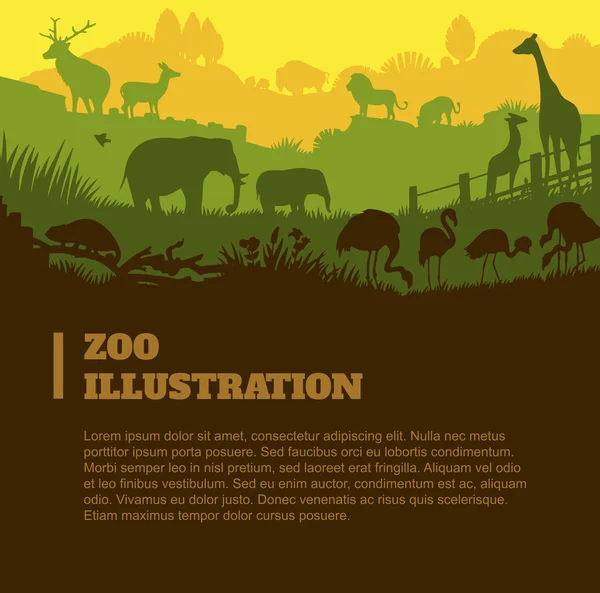 Siluetleri elemanları, düz renkli Hayvanat Bahçesi dünya resimde arka plan, — Stok Vektör
