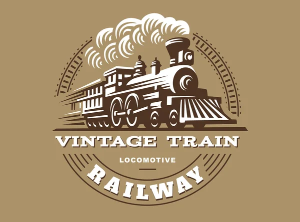 Illustrazione logo locomotiva, emblema stile vintage — Vettoriale Stock