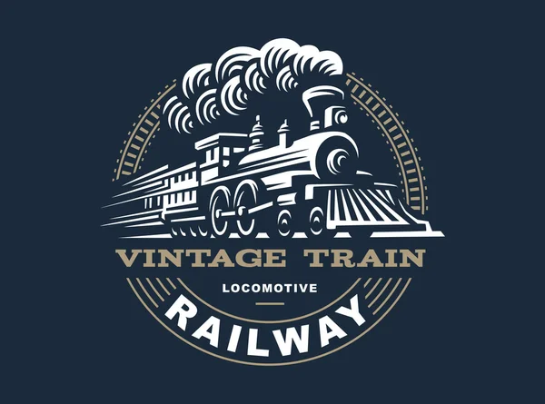 Иллюстрация логотипа локомотива, винтажный стиль эмблемы — стоковый вектор