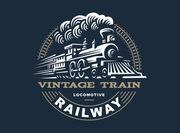 Иллюстрация логотипа локомотива, винтажный стиль эмблемы
