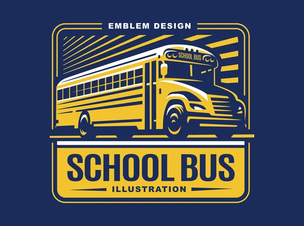 Εικονογράφηση σχολικών λεωφορείων σε ανοιχτόχρωμο φόντο, έμβλημα — Διανυσματικό Αρχείο