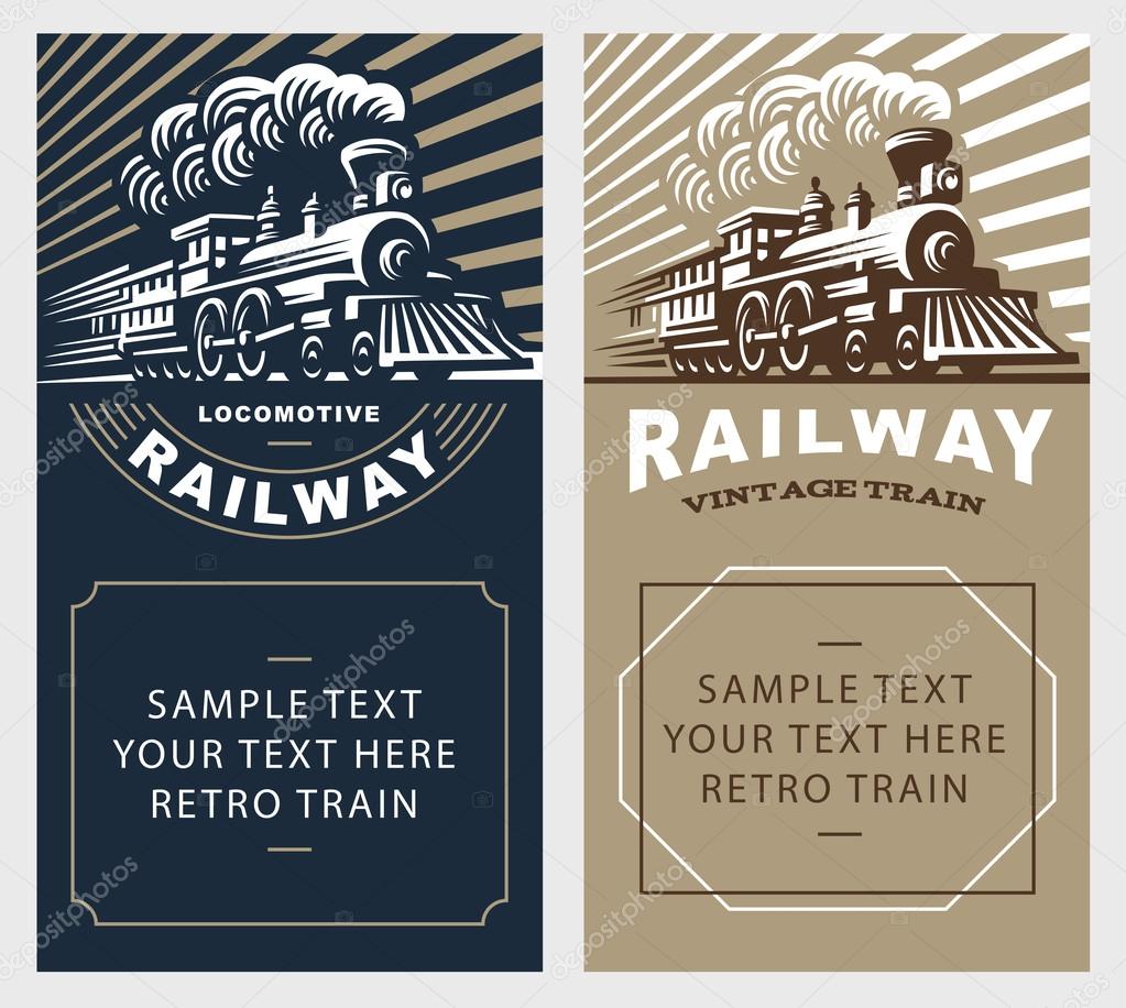 Locomotive poster illustration, vintage style emblem design
