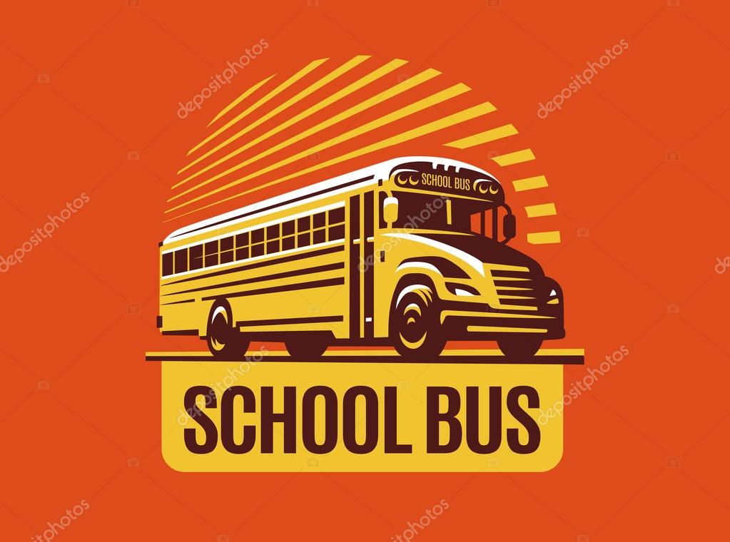 School bus illustration on light background, emblem design