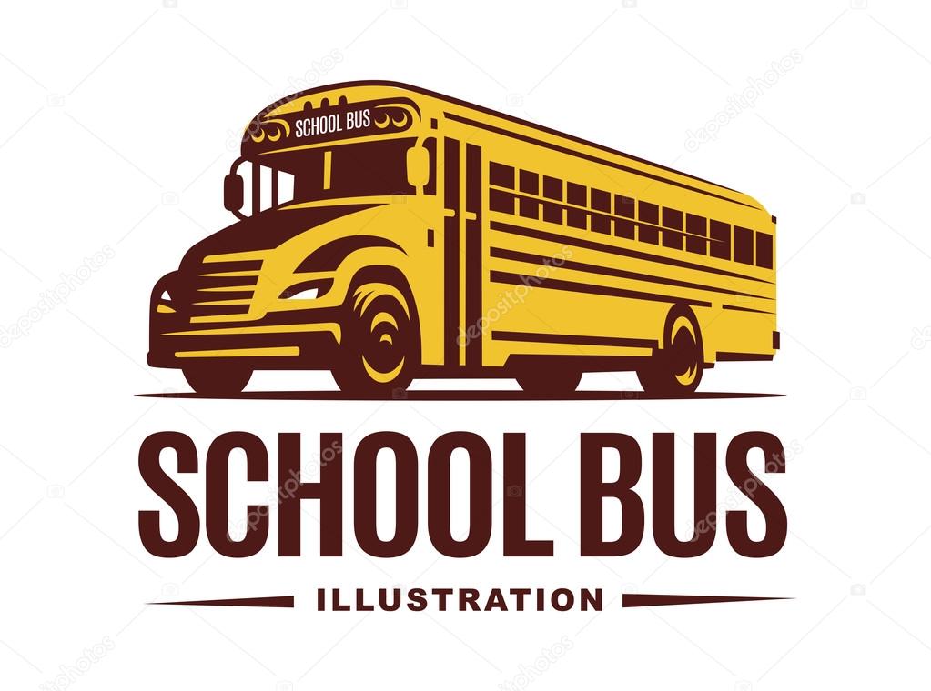 School bus illustration on light background, emblem design