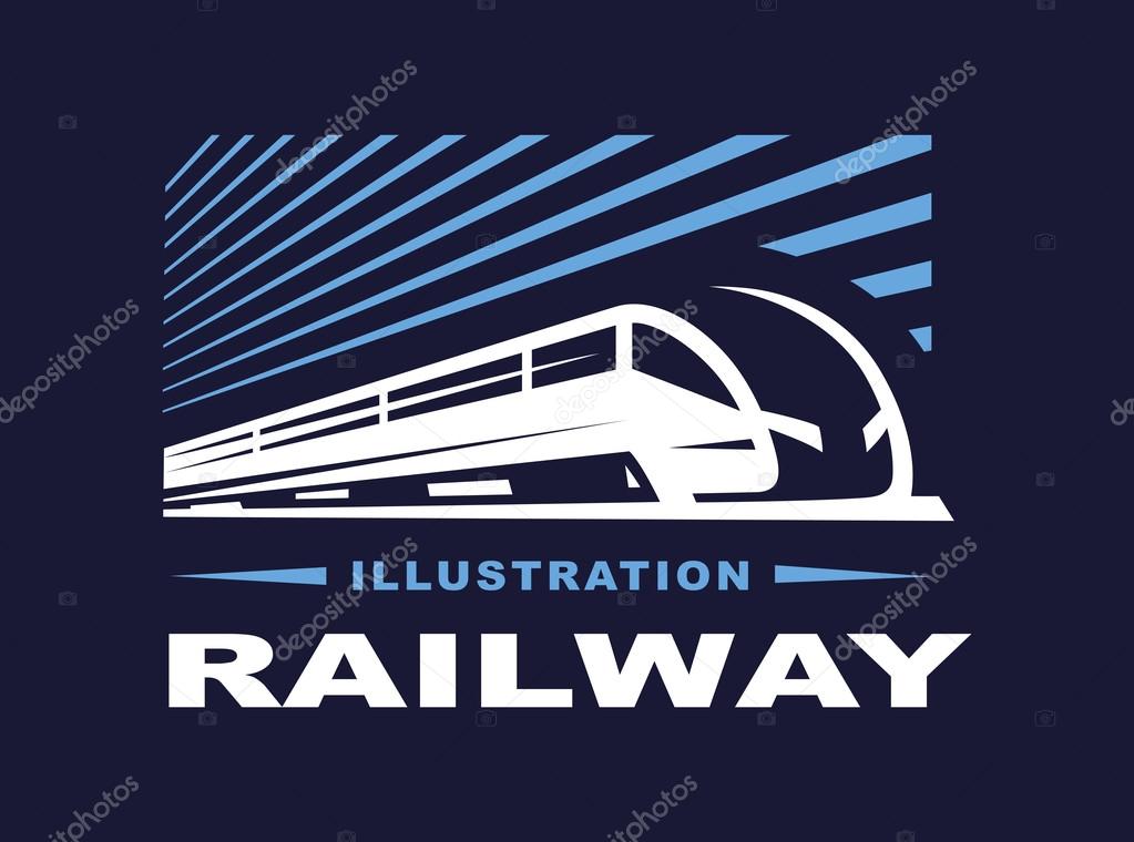 Train logo illustration on dark background, emblem design