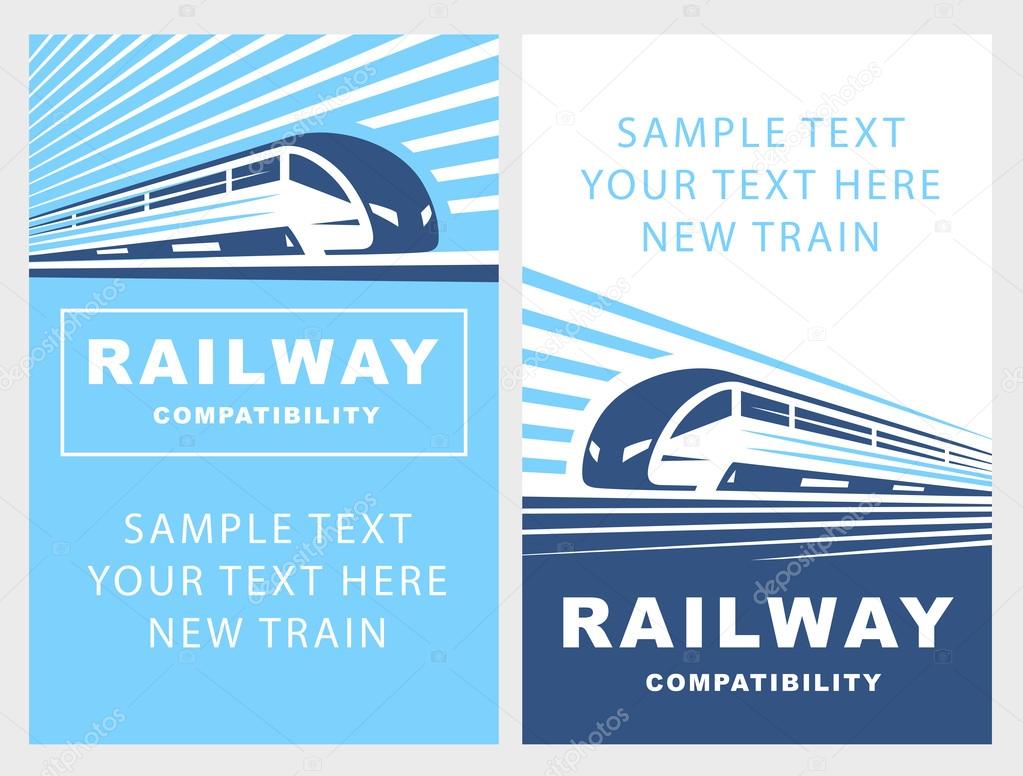 Train poster illustration on light background, emblem design