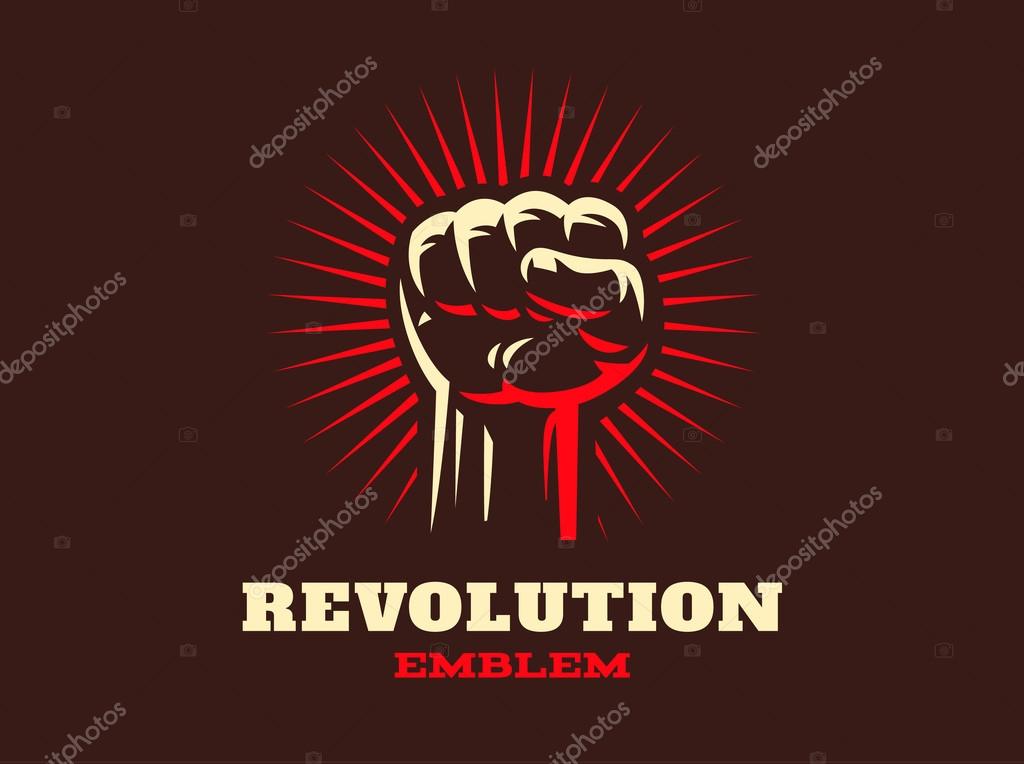 Revolution hend up emblem design illustration on dark background