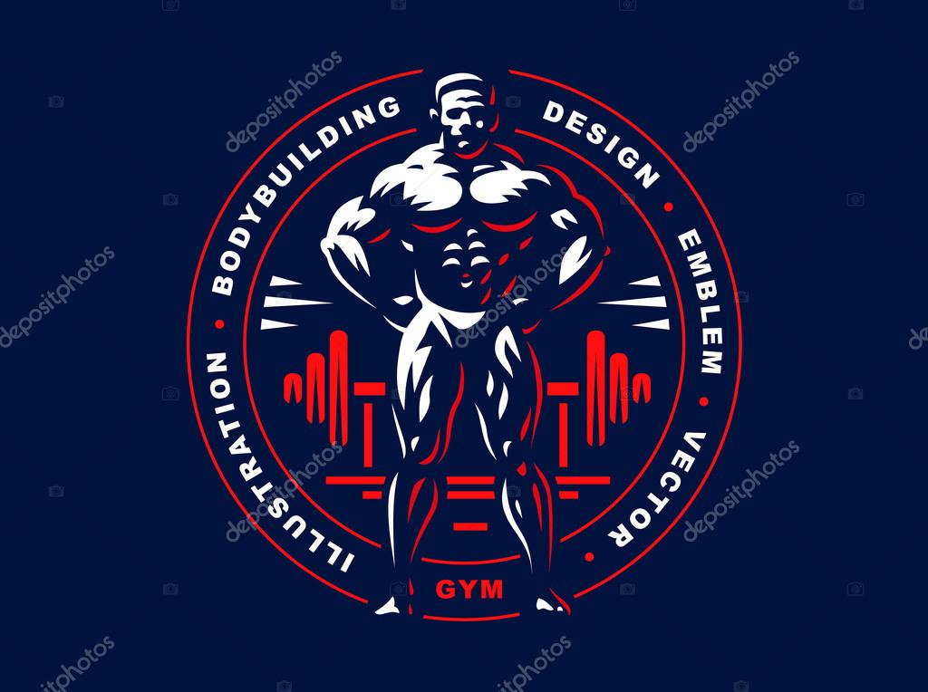 Bodybuilder emblem design illustration on dark background