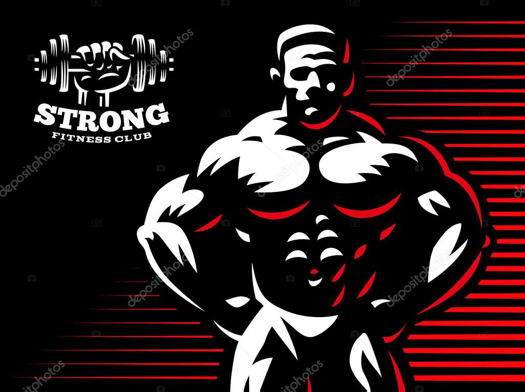 Bodybuilder emblem design illustration on dark background
