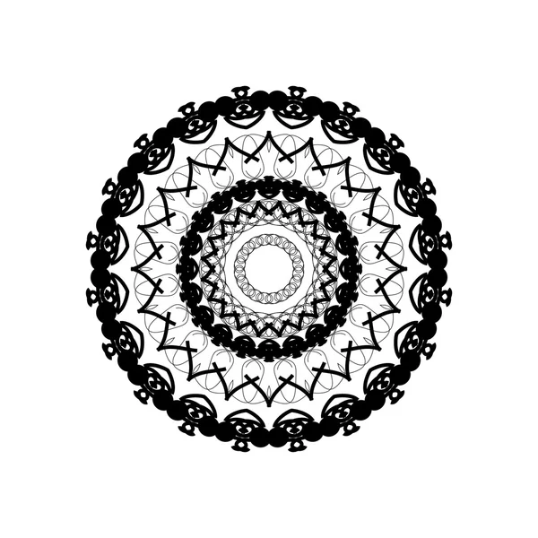 Mandala rond dessiné avec des lignes noires sur fond blanc. Ornement vectoriel symétrique . — Image vectorielle