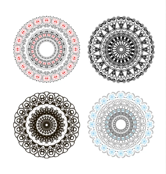 Lot de 4 mandalas aux couleurs noir et pastel — Image vectorielle