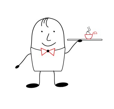 Simge garson. Şekil garson hiciv çizgi roman tarzında. İki tonlu görüntü