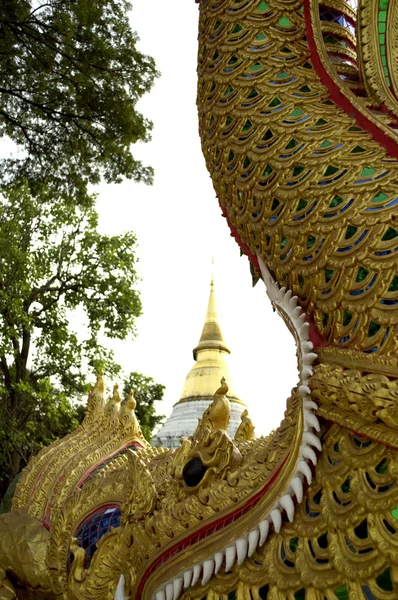 Pagoda del serpente, Statua del Grande Naga Guarda verso la Pagoda, Thailandia . — Foto Stock