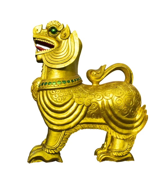 Estatuas de león dorado aisladas sobre fondo blanco —  Fotos de Stock