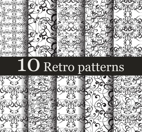 Conjunto de 10 patrones retro sin costuras — Vector de stock